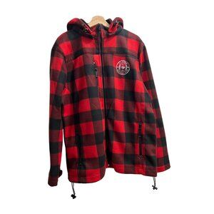 Northern Jasper National Park Red Black Checkered Hooded Zip Up Sweater Large